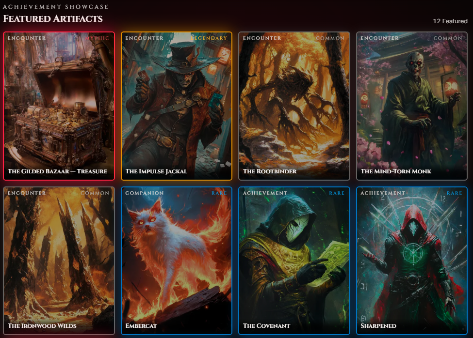 Card collection view — realms of earned cards from missions, encounters, and seasons